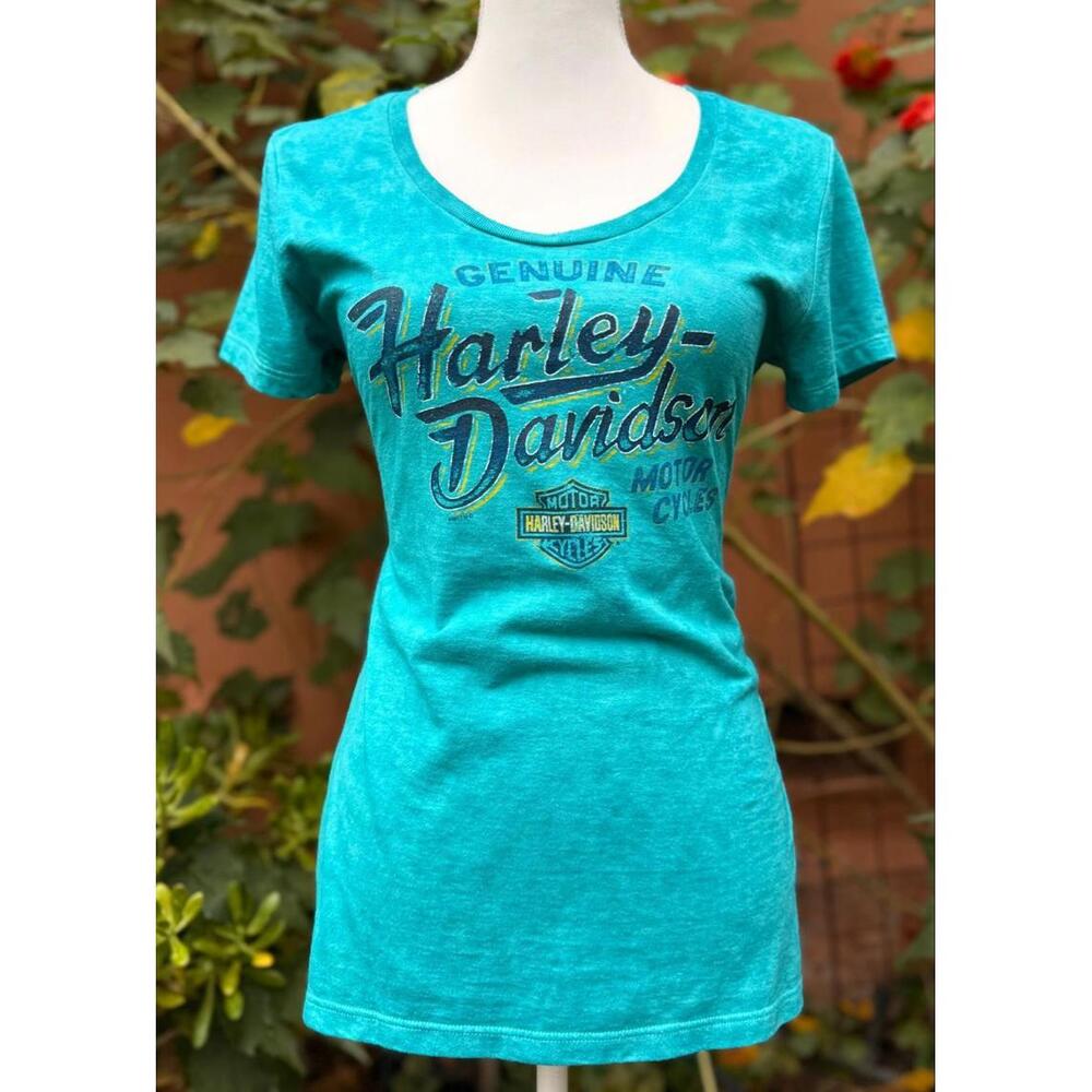 Harley Davidson Motorcycles Aqua Short Sleeved Tee Womens Size M